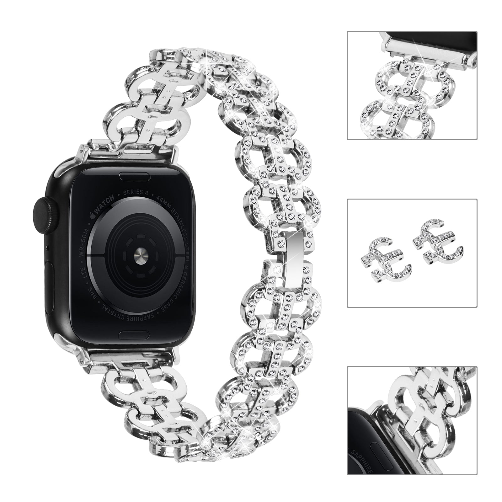 Watch Band for Apple Watch Ultra 2 49mm Series 9 45mm SE (2023) 44mm Ultra 49mm 8 7 45mm 6 5 4 SE (2022) SE 44mm 3 2 1 42mm Rhinestone Decor Zinc Alloy Strap Watch Band for Apple Watch Ultra 2 49mm Series 9 45mm SE (2023) 44mm Ultra 49mm 8 7 45mm 6 5 4 SE (2022) SE 44mm 3 2 1 42mm Rhinestone Decor Zinc Alloy Strap